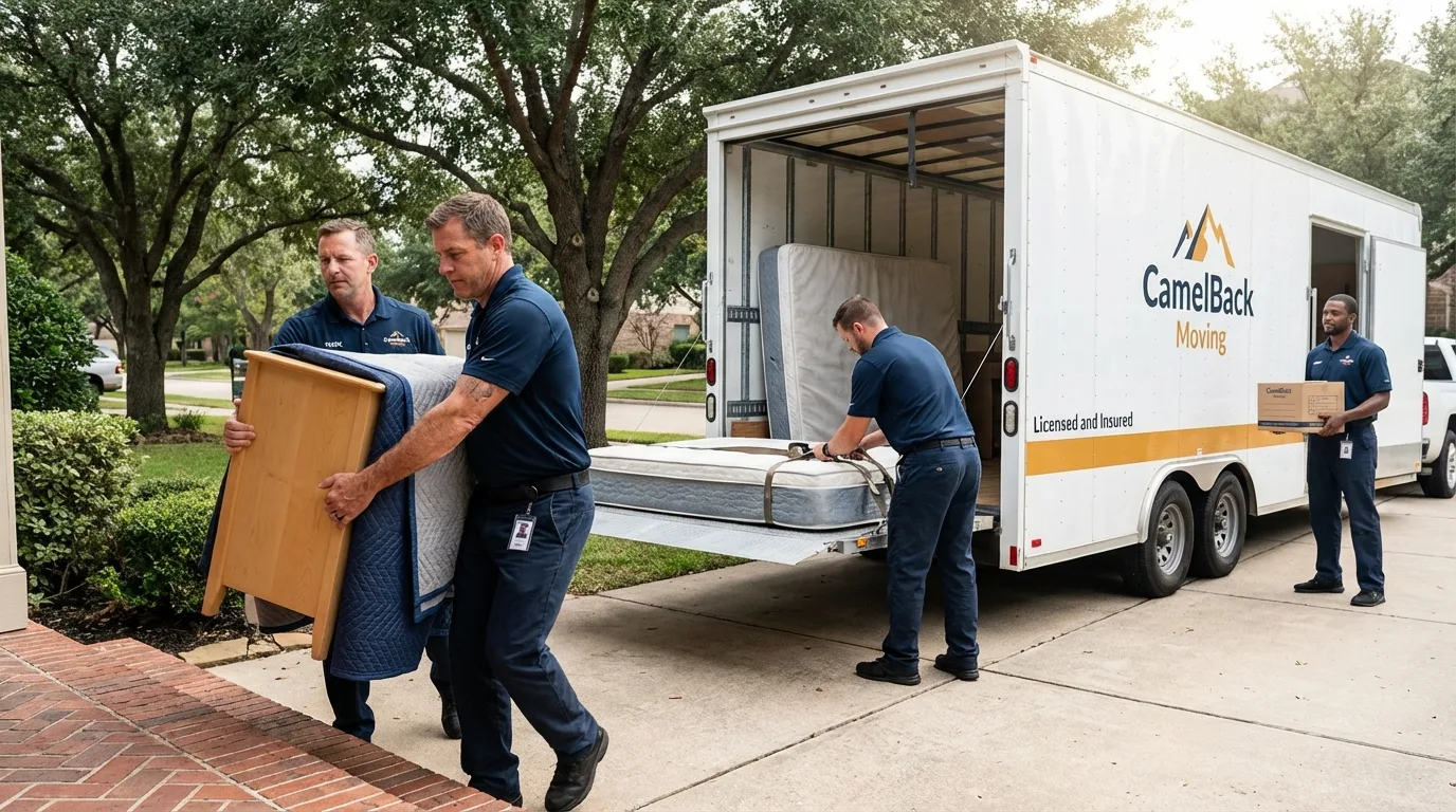Crew loading residential truck for cross-state move from Saint Pauls, NC